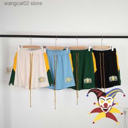 Men's Shorts Rhude Embroidered Badge Shorts Men Women Yellow Drawstring Patchwork Shorts Breeches T230602