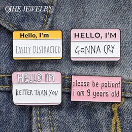 HELLO I'M Enamel Pin Quote Letter Custom Brooches Friend Lapel Metal Accessories Jewellery Clothes Badges Gift Wholesale