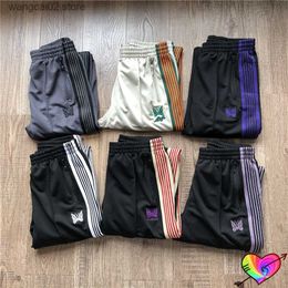 Men's Pants 2022ss Multicolor Stripe Needles Pants Men Women 1 1 High Quality Classic Embroidered Butterfly AWGE Needles Track Pants T230602