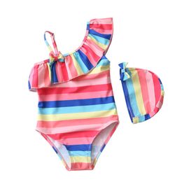 Children's Swimwear 1-7Y one piece baby girl swimsuit with hat children's beach suit - SW424 P230602