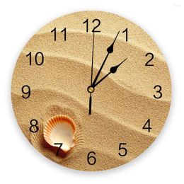 Wall Clocks Small Seashell On Golden Sand Clock Modern Design Home Decorations Living Room Ornament Round