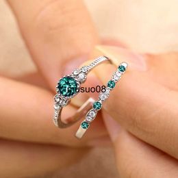 Band Rings 2Pcs/Set 2018 Luxury Green Blue Stone Crystal Rings For Women Sliver Color Zirconia Wedding Engagement Ring Jewelry Size 6 7 8 9 J230602