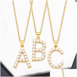 Pendant Necklaces Fashion Initial Name Necklace For Women Copper Gold Plated Pearl 26 Az English Letters Alphabet Jewellery Drop Deliv Dhuve