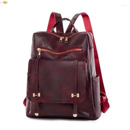 School Bags CFUN YA Vintage Woman Backpack PU Leather Mom's Backbag Large Capacity Travel Rucksack Female Shoulder College Schoolbag