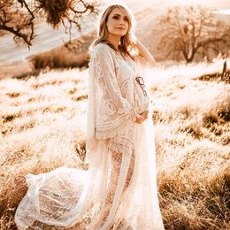 Maternity Dresses Boho Maternity Dress For Pography Bohemian Maternity Pography Long Dress Sides Slit Long Train Pregnancy Po Shoot Dress 230601