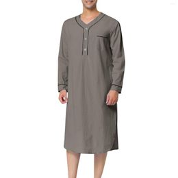 Ethnic Clothing Men Jubba Thobe Solid Color Pajamas Fashion Loose Muslim Robe Long-sleeved Nightgown Bathrobes Mens Kaftan