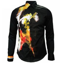 Men Shirt Long Sleeve Fashion Printed Design Mens Black Slim Dress Shirts Casual Stylish Cotton Shirt Chemise Homme