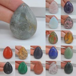 Pendant Necklaces Natural 40x30MM Mixed Stone Bead Teardrop CAB Cabochon Hole Jewellery For Gift GEM 1PCS