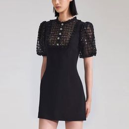 2024 Designer Luxury Party Dresses Black Platinum Sequin Bubble Sleeves Academy Style Dress Short Skirt Summer Dress