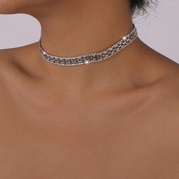 Choker Punk Silver Colour Chunky Short For Women Shiny Crystal Chains Collar Necklace Ladies Statement Neck Jewellery