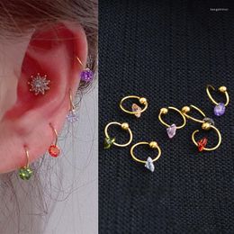 Hoop Earrings Fashion Multicolor CZ Zircon Small Huggies Women Stainless Steel Pendant Cartilage Piercing Earring Korean Jewelry