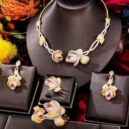 Necklace Earrings Set GODKI Luxury Flowers 4PCS African Bridal Zircon CZ For Women Wedding Dubai Nigeria Crystal Party Jewellery