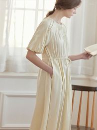 Casual Dresses Early Spring French Comfortable Round Neck Loose Waist Bubble Sleeve Straight Dress