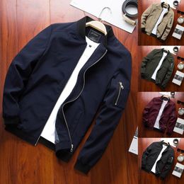 Men's Jackets Men&#39;s Bomber Zipper Jacket Male Casual Long Sleeve Solid Stand Collar Pocket Coat Clothing Military Thick Outwear