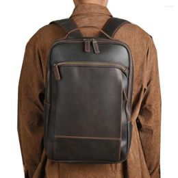 Backpack Vintage Men's Crazy Horse Leather Backpacks Genuine Retro Rucksack Large Classic Travel Big 15 Inch Laptop Bag