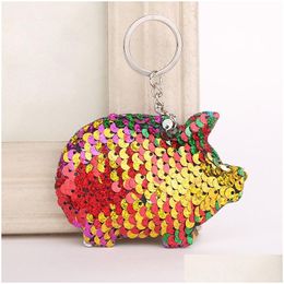 Key Rings Cute Pig Keychain Glitter Pompom Sequins Chain Wedding Gift For Women Car Bag Pendant Accessories Ring Drop Delivery Jewelr Dhh6G