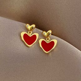 Stud bonito pingente de esmalte vermelho em forma de coração brincos de metal feminino joias da moda coreana novo presente para 2023 g230602