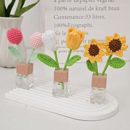 Decorative Flowers Sunflowers Tulips Crochet Knitted Potted Flower Diy Car Decoration Desktop Bedroom Ornaments Creative Gifts