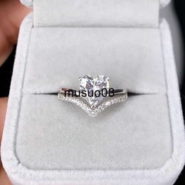 Band Rings Delicate Silver Colour White Zircon Stones Heart Rings for Women Fashion Bridal Engagement Wedding Ring Set Jewellery Gift J230602