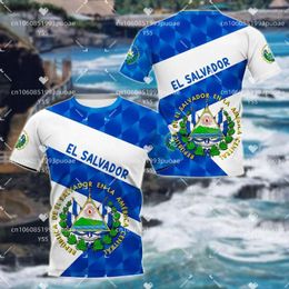 Men's T Shirts El Salvador Flag Exquisite 3D HD Print Summer Fashion Men's And Women's Casual Sports Large Size Round Neck Short