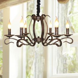 Chandeliers Rustic Candle Iron Chandelier 6-Lights Farmhouse Vintage Bronze Pendant Lighting For Dining Room Living