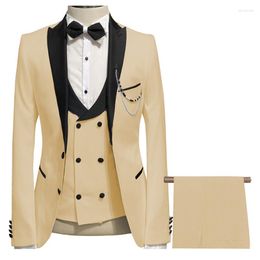 Men's Suits Men's Suit 3 Pieces With Black Lapel Slim Fitting Business Formal Wedding Dress Professional Casual Jacket Vest Pants