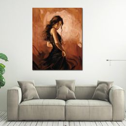 Contemporary Figurative Canvas Art Flamenco Dancer Handmade Oil Artwork Elegance Spanish Dancing Athletic Decor for Home Gym