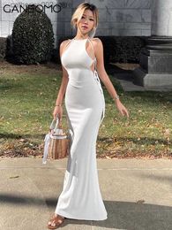 Party Dresses Halter Slip Backless Maxi Dress Women 2023 Summer Sexy Evening Party White Elegant Birthday Night Bodycon Mermaid Long Dresses T230602