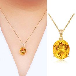 Pendant Necklaces Natural Citrine Charm Jewelry Crystal Gold Color Chain Gemstone Pendant Necklace Wedding Jewelry For Women Girls Gift J230601