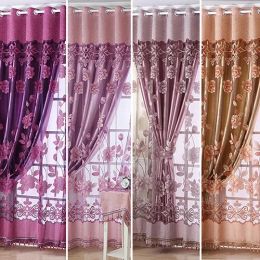 Simple modern European-style high-end sheer floral voile tulle rod pocket curtain fine window curtain drape valance