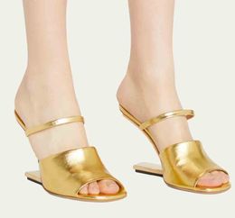 Designer sandal women high heels first gold Nappa leather high-heeled sandals Metallic-Heel Slide Sandals open toe slingback sandals shoes with box 35-43