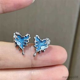 Stud Fashion S925 Silver Needle Blue Love Earrings for Women Design Broken Heart Water Drop Ear Jewellery