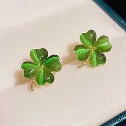 Stud New green opal four leaf clover charm women exquisite stud elegant symbol lucky Jewellery banquet gift earrings G230602