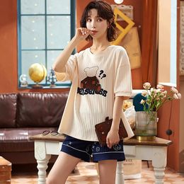 Women's Sleepwear Summer Animal Printing Short-sleeved Shorts Round Neck Pajamas Thin Fashion Cute High Quality Nightgown Large Size XXL