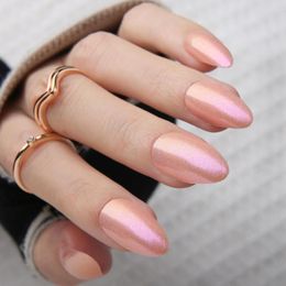 False Nails Pink Glossy Almond Gel Shrimp Press On Fake Stiletto Manicure Reusable Nude Short Acrylic Nail Art Tips