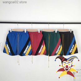 Men's Shorts Patchwork Rhude Mesh Shorts Men Women Quick Drying Yellow Drawstring Breeches T230602