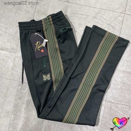 Men's Pants Blackish Green AWGE Needles Pants Men Women 1 1 Quality Embroidered Butterfly Needles Track Pants Classic Stripe Trousers T230602