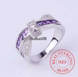 Band Rings 925 Sterling Silver Jewelry Vintage Purple Crystal Couple's Wedding Silver Rings for Women Men Fashion Anel De Prata Bijoux J230602