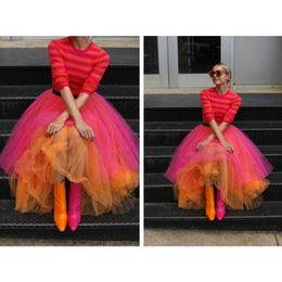 Dresses Hot Pink and Orange Layered Tulle Skirts Faldas New Collection Skirts with Elastic Band Custom Made Women Skirts Tutu