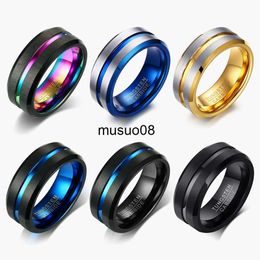 Band Rings FDLK Fashion Mens 8mm Brushed Stainless Steel Ring Centre Groove Comfort Fit Wedding Bands for Mens Jewellery Gifts J230602