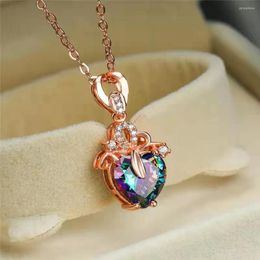 Pendant Necklaces Charm Korean Fashion Women Crystal Zircon Fine Heart Party Necklace Chain Metal Jewellery Girl Gift Accessories