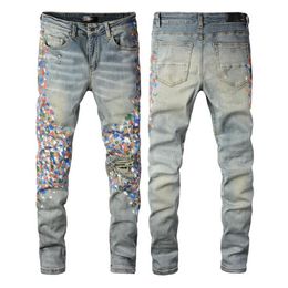 2023 pantalones vaqueros de diseñador para hombre rasgados marca de moda de calle alta bordado de motocicleta Hip Hop largo de moda con agujero azul ###