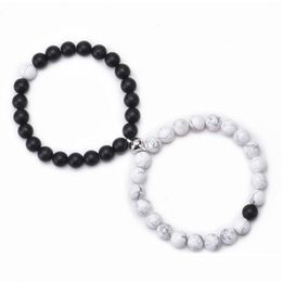 Beaded Black Matte Bead Bracelets White Holite Strands Bracelet For Lovers Distance Magnet Couple Friendship Jewellery Drop Delivery Dhgun