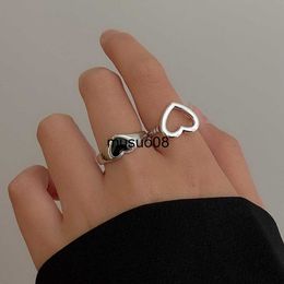 Band Rings 2023 New Fashion Simple Heart Vintage Love Ring Personalised Adjustable Opening Fashion Black Ring Girl Jewellery J230602