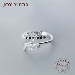 Band Rings 925 Sterling Silver Korean Zircon Leaf Shape Ring Female Index Finger Retro Fashion Handmade Jewelry Couple Gift J230602