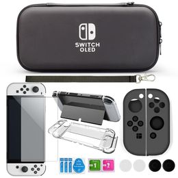 Bags Tempered Film Glass JoyCon Silicone Case Thumb Grip Caps PC Crystal Hard Cover Shell Pouch For Nintendo Switch OLED Accessories
