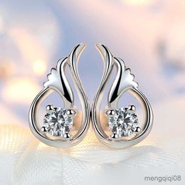 Stud Personality Angel Wings Tiny Earrings for Women White Purple Zircon Small Ear Nail Accessory Valentines Day Gift