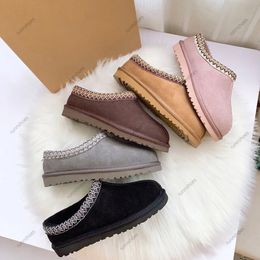 Hausschuhe aus Kastanienfell, Disquete-Schaffell, klassische Pantoletten für Damen, Ultra-Mini-Tazz-Plateaustiefel, Slip-on-Schuhe, Wildleder, Schwarz, Rosa, Rentier