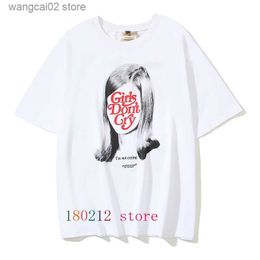 Men's T-Shirts 2023 Red Girls Don't Cry Letters Print Sketch Portrait White Men Women Streetwear Short Sleeve T Shirt Human Made T230602