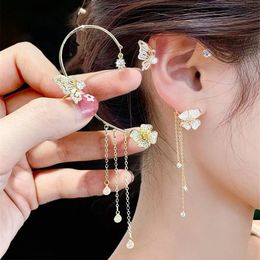 10Pcs New Fashionable Rhinestone Butterfly Flowers Lady No Ear Hole Tassel Earhook